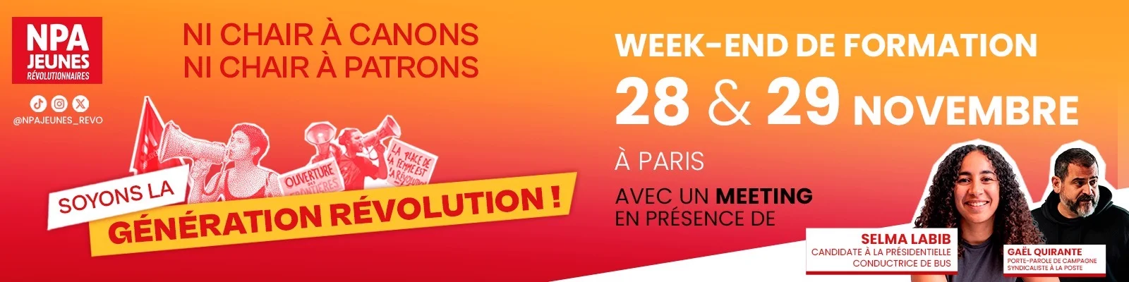 Week-end de formation NPA Jeunes Révolutionnaires — 28 et 29 novembre à Paris